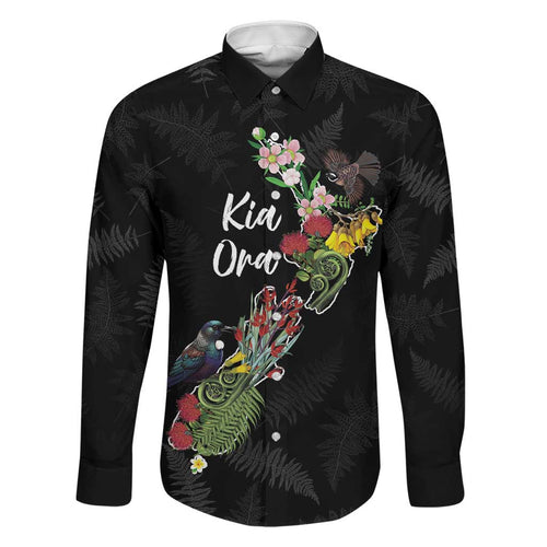 Kia Ora New Zealand Floral Personalized Family Matching Off The Shoulder Long Sleeve Dress and Hawaiian Shirt Black - Aussie Hoodie