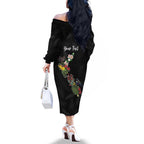 Kia Ora New Zealand Floral Personalized Family Matching Off The Shoulder Long Sleeve Dress and Hawaiian Shirt Black - Aussie Hoodie