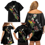 Kia Ora New Zealand Floral Personalized Family Matching Off Shoulder Short Dress and Hawaiian Shirt Black - Aussie Hoodie