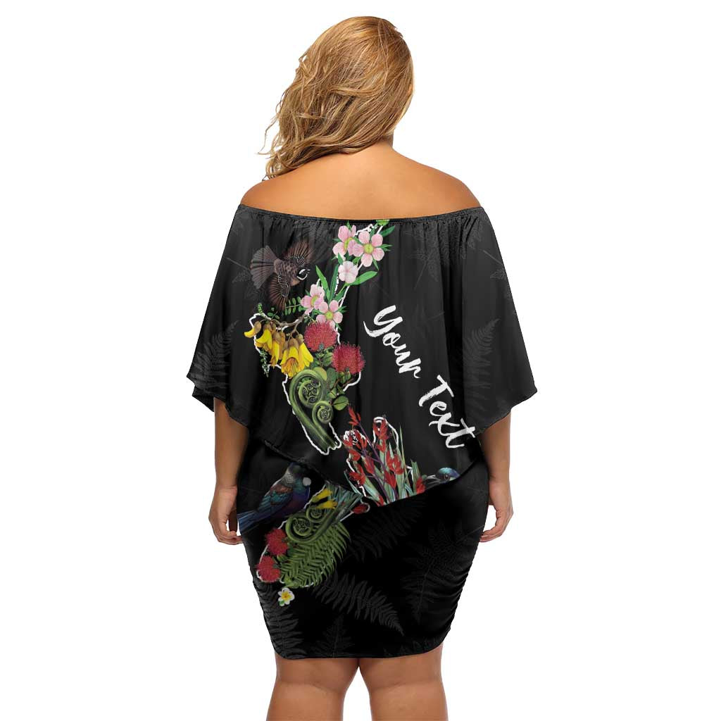 Kia Ora New Zealand Floral Personalized Family Matching Off Shoulder Short Dress and Hawaiian Shirt Black - Aussie Hoodie