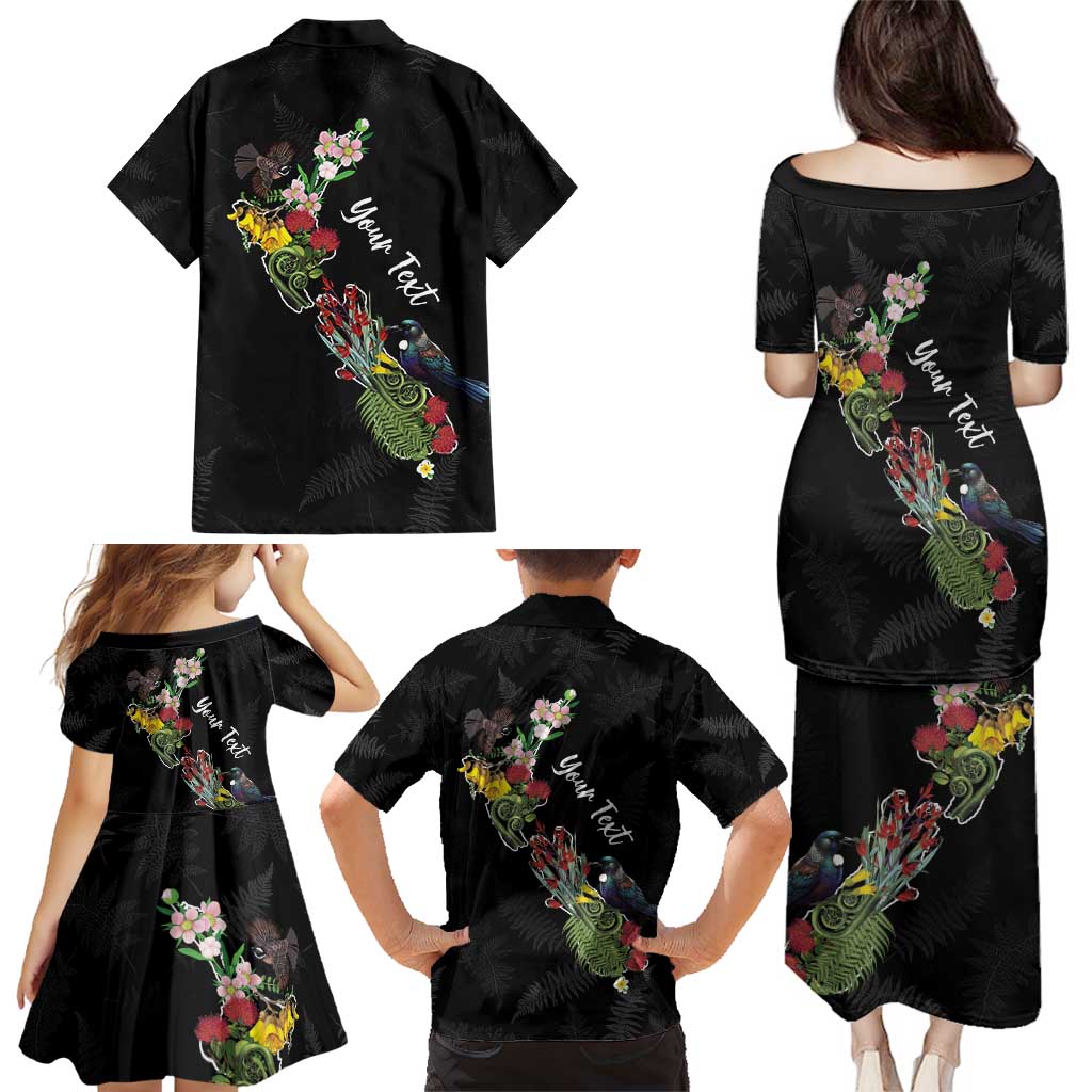 Kia Ora New Zealand Floral Personalized Family Matching Puletasi and Hawaiian Shirt Black - Aussie Hoodie