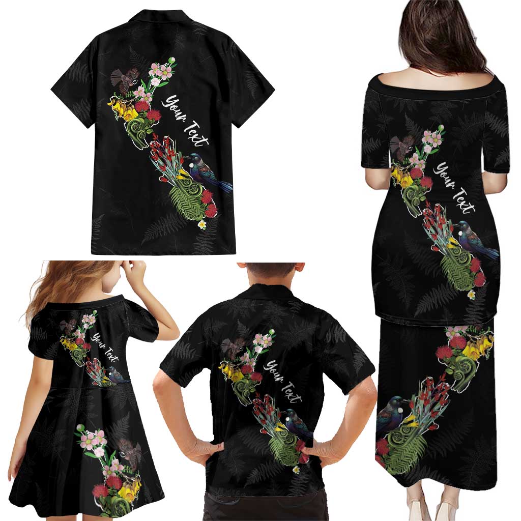 Kia Ora New Zealand Floral Personalized Family Matching Puletasi and Hawaiian Shirt Black - Aussie Hoodie