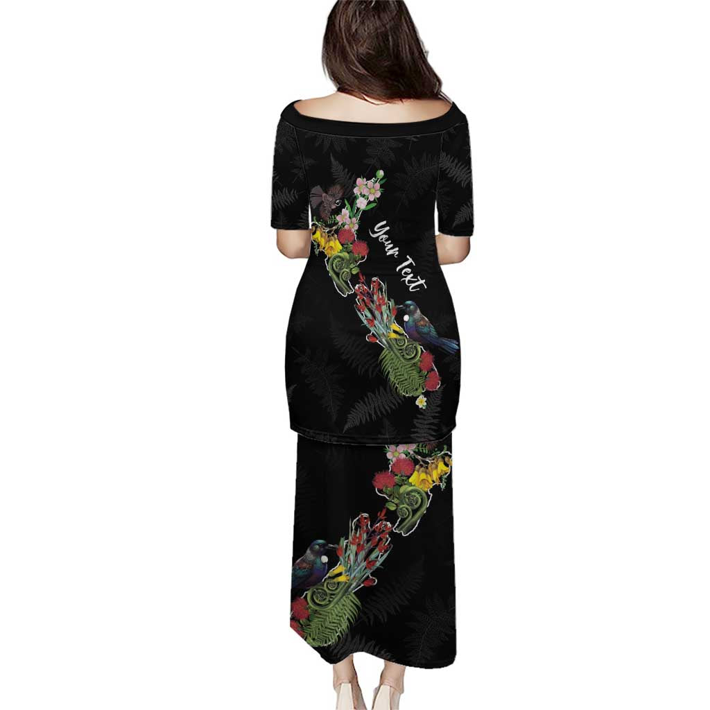 Kia Ora New Zealand Floral Personalized Family Matching Puletasi and Hawaiian Shirt Black - Aussie Hoodie