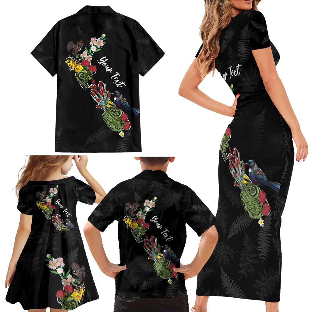 Kia Ora New Zealand Floral Personalized Family Matching Short Sleeve Bodycon Dress and Hawaiian Shirt Black - Aussie Hoodie