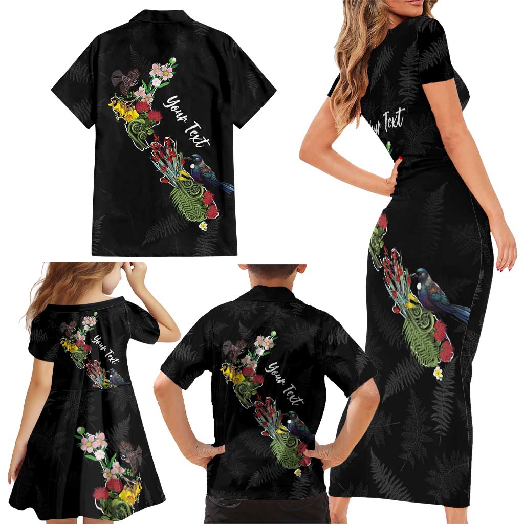 Kia Ora New Zealand Floral Personalized Family Matching Short Sleeve Bodycon Dress and Hawaiian Shirt Black - Aussie Hoodie