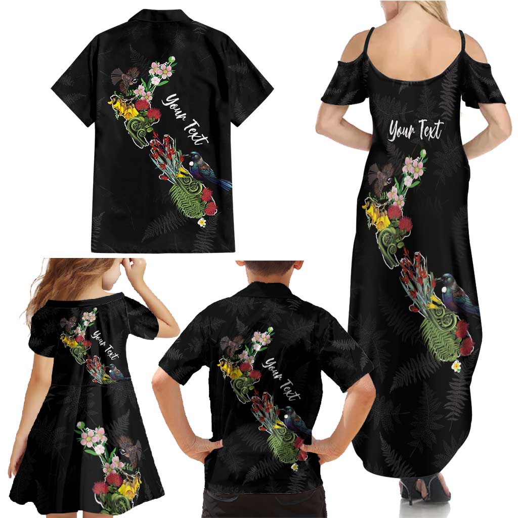 Kia Ora New Zealand Floral Personalized Family Matching Summer Maxi Dress and Hawaiian Shirt Black - Aussie Hoodie