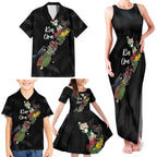 Kia Ora New Zealand Floral Personalized Family Matching Tank Maxi Dress and Hawaiian Shirt Black - Aussie Hoodie