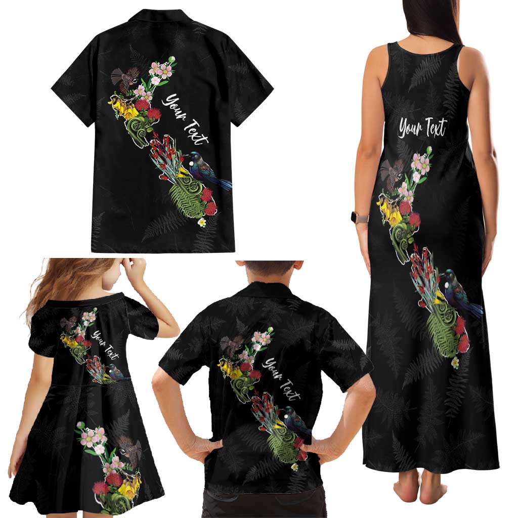 Kia Ora New Zealand Floral Personalized Family Matching Tank Maxi Dress and Hawaiian Shirt Black - Aussie Hoodie
