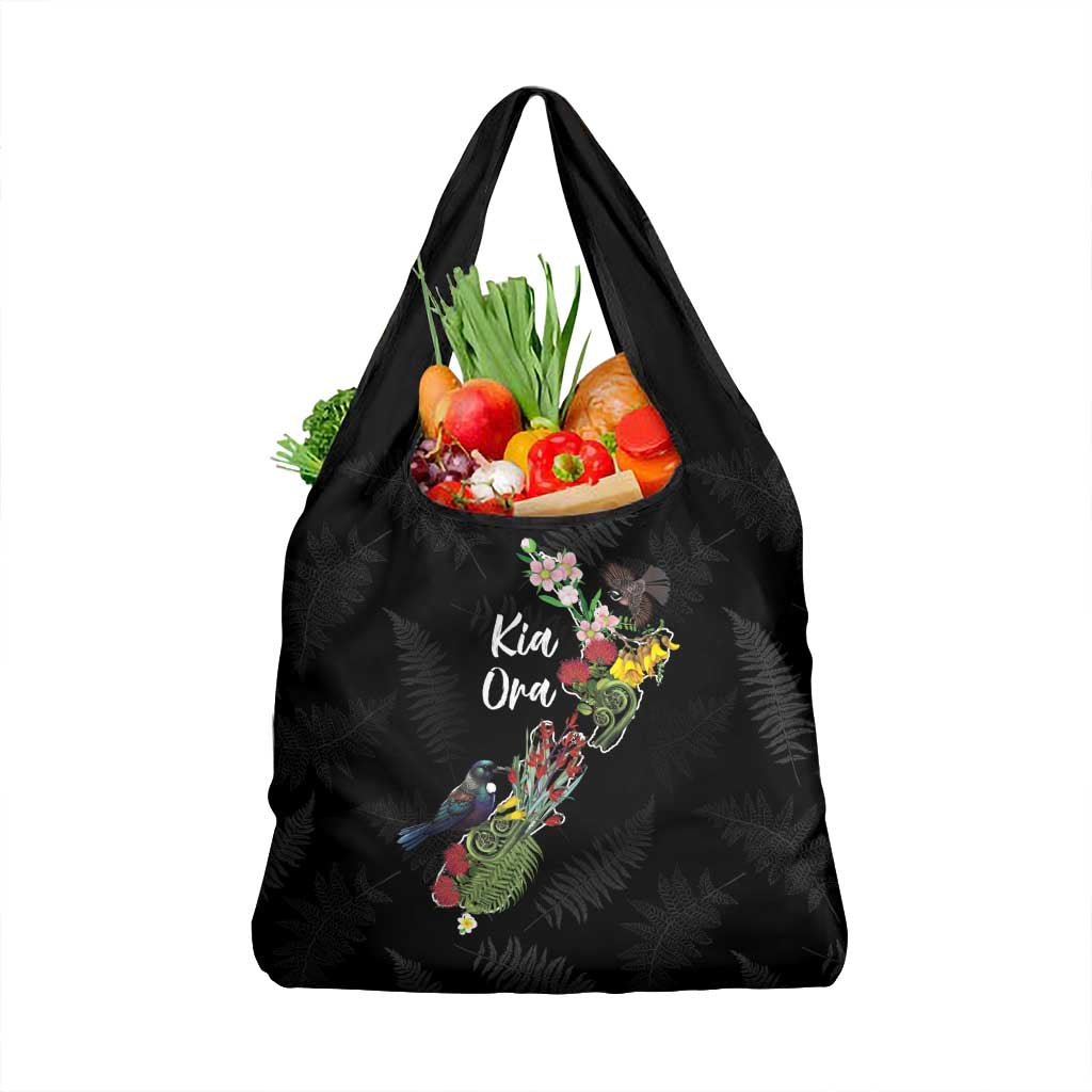 Kia Ora New Zealand Floral Grocery Bag Black - Aussie Hoodie