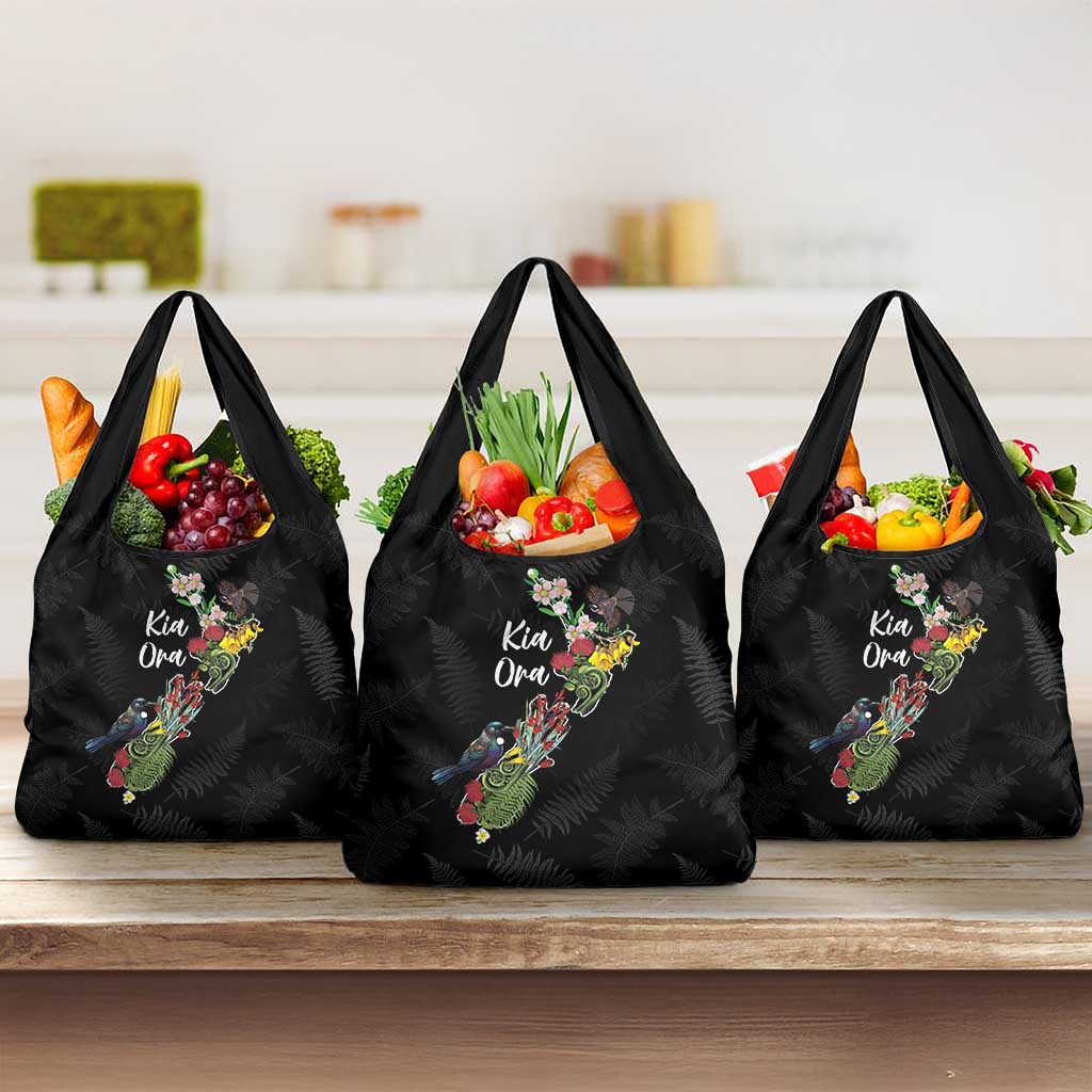 Kia Ora New Zealand Floral Grocery Bag Black - Aussie Hoodie