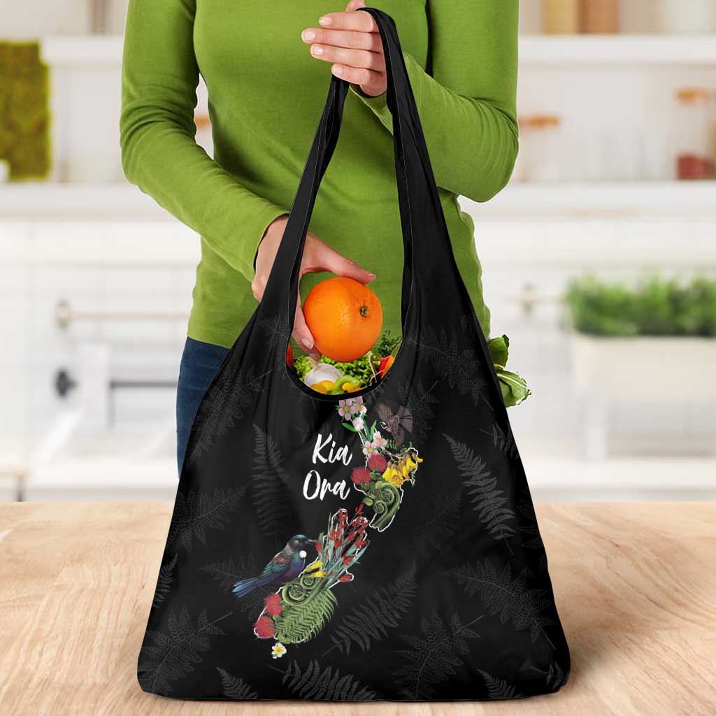 Kia Ora New Zealand Floral Grocery Bag Black - Aussie Hoodie