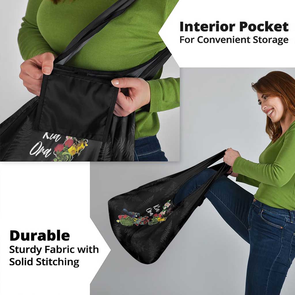 Kia Ora New Zealand Floral Grocery Bag Black - Aussie Hoodie