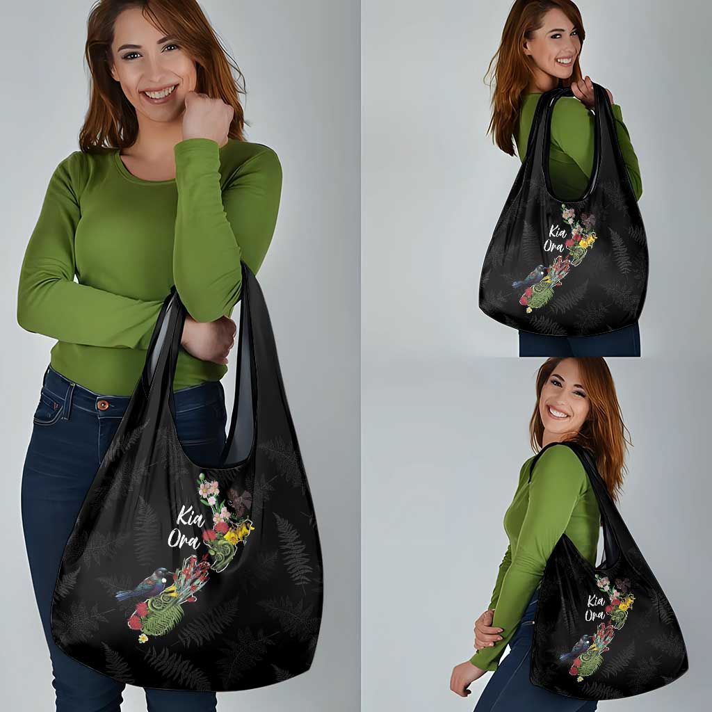 Kia Ora New Zealand Floral Grocery Bag Black - Aussie Hoodie