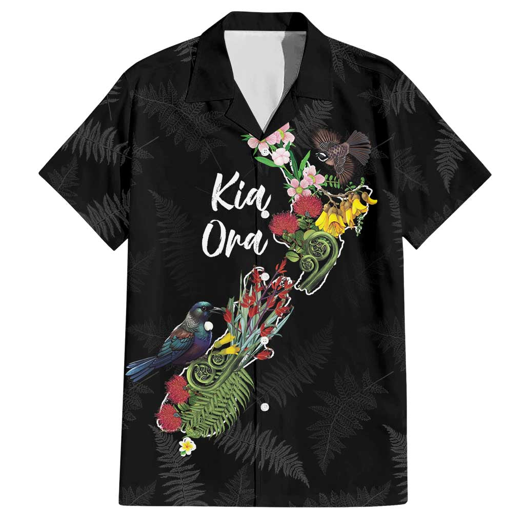 Kia Ora New Zealand Floral Personalized Hawaiian Shirt Black - Aussie Hoodie