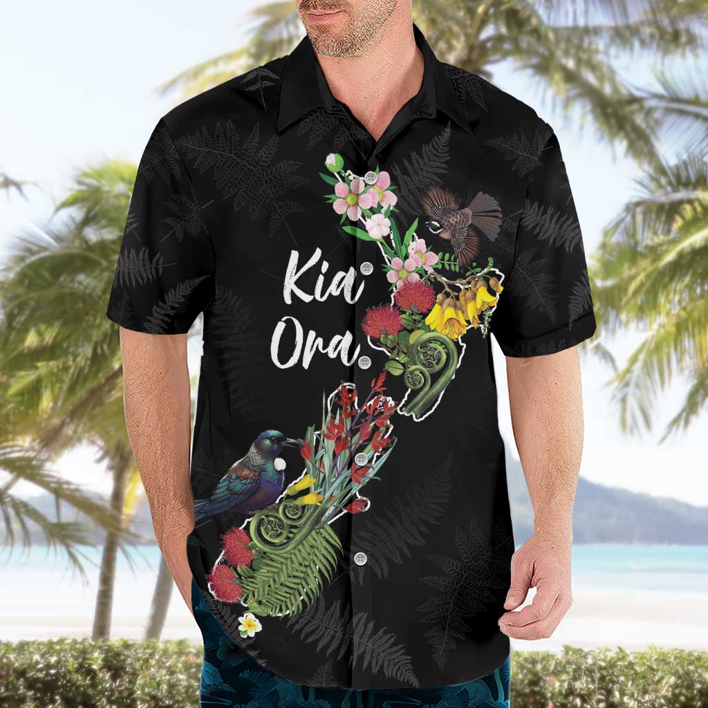 Kia Ora New Zealand Floral Personalized Hawaiian Shirt Black - Aussie Hoodie
