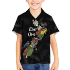 Kia Ora New Zealand Floral Personalized Hawaiian Shirt Black - Aussie Hoodie