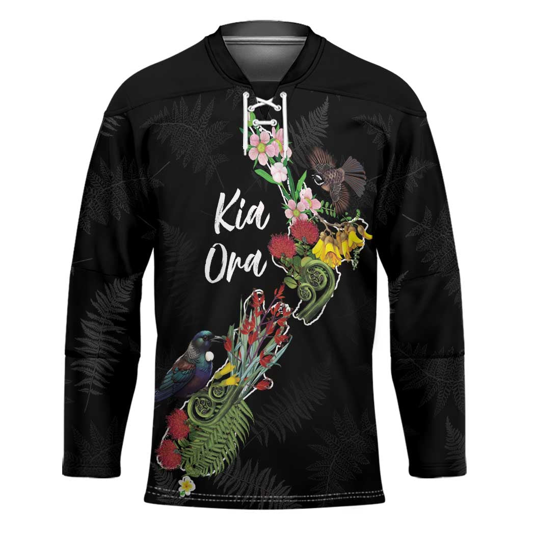 Kia Ora New Zealand Floral Personalized Hockey Jersey Black - Aussie Hoodie