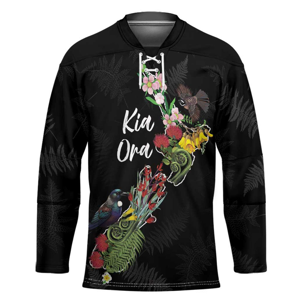 Kia Ora New Zealand Floral Personalized Hockey Jersey Black - Aussie Hoodie