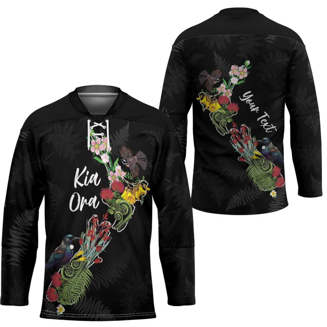 Kia Ora New Zealand Floral Personalized Hockey Jersey Black - Aussie Hoodie