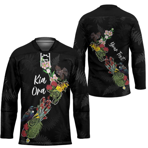 Kia Ora New Zealand Floral Personalized Hockey Jersey Black - Aussie Hoodie
