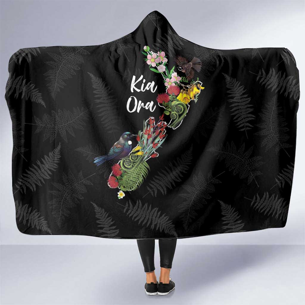 Kia Ora New Zealand Floral Hooded Blanket Black - Aussie Hoodie