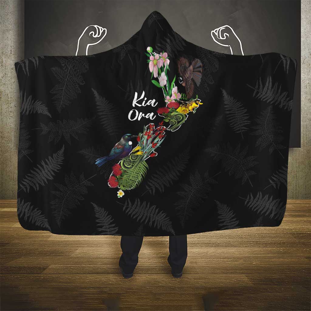 Kia Ora New Zealand Floral Hooded Blanket Black - Aussie Hoodie