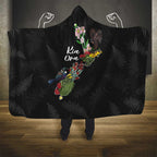Kia Ora New Zealand Floral Hooded Blanket Black - Aussie Hoodie