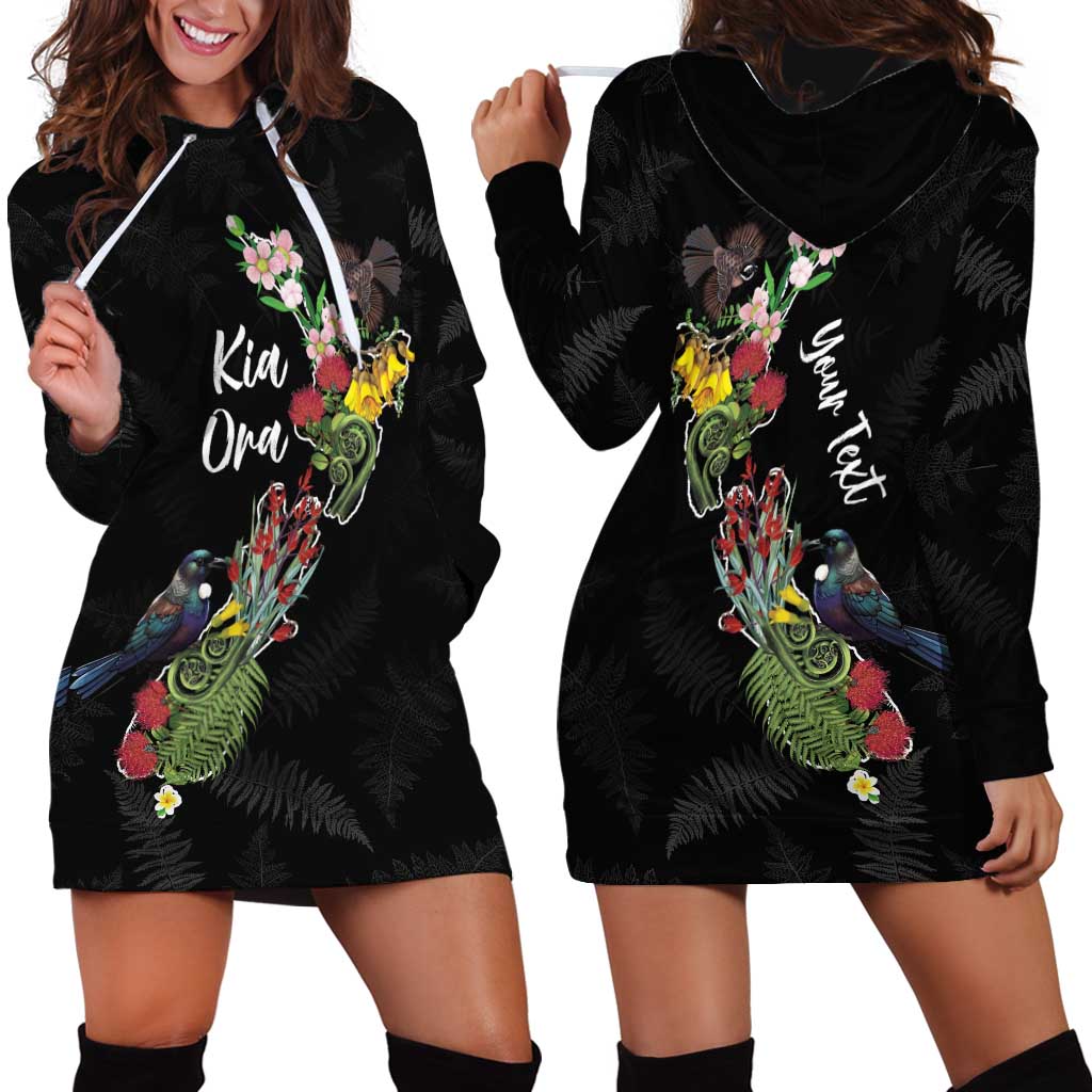 Kia Ora New Zealand Floral Personalized Hoodie Dress Black - Aussie Hoodie