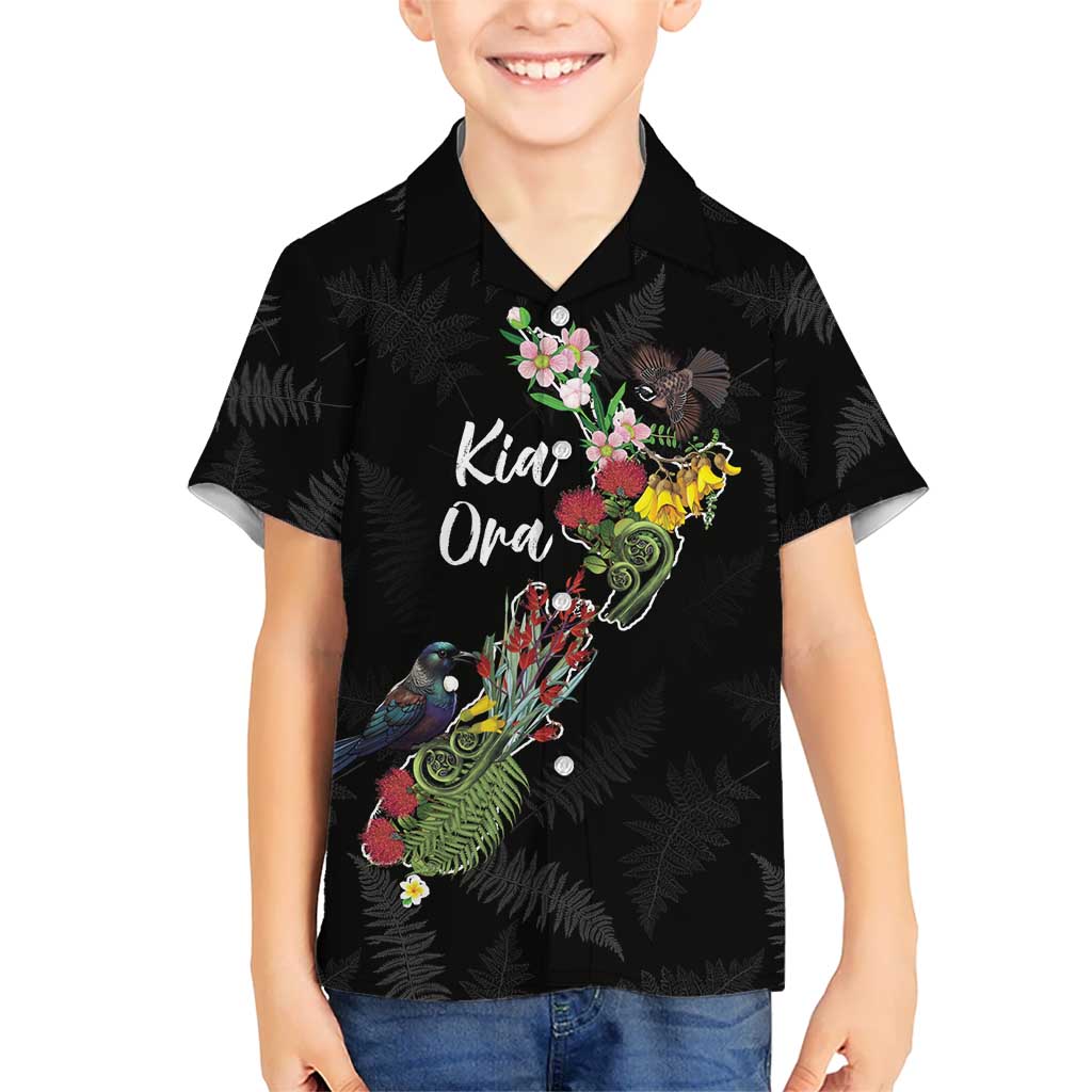 Kia Ora New Zealand Floral Personalized Kid Hawaiian Shirt Black - Aussie Hoodie