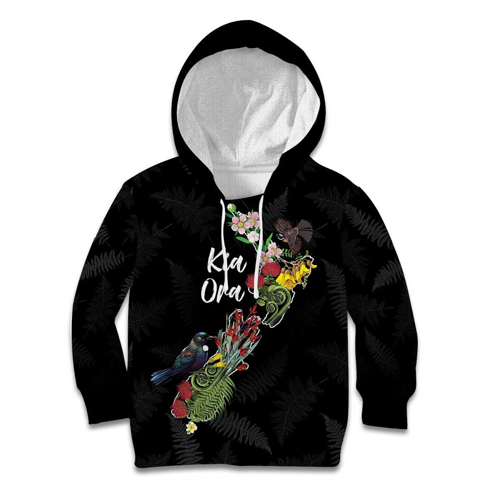 Kia Ora New Zealand Floral Personalized Kid Hoodie Black - Aussie Hoodie
