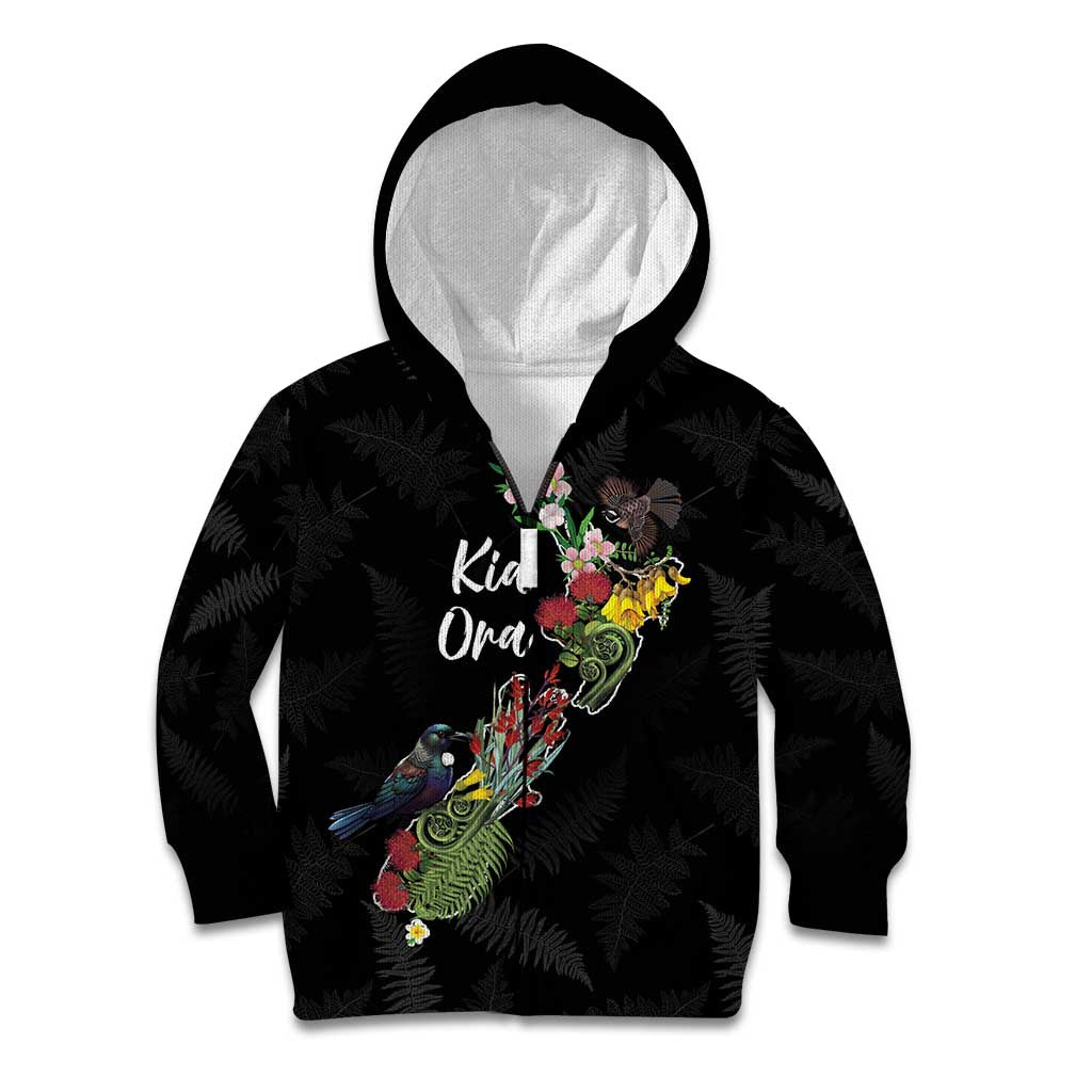 Kia Ora New Zealand Floral Personalized Kid Hoodie Black - Aussie Hoodie