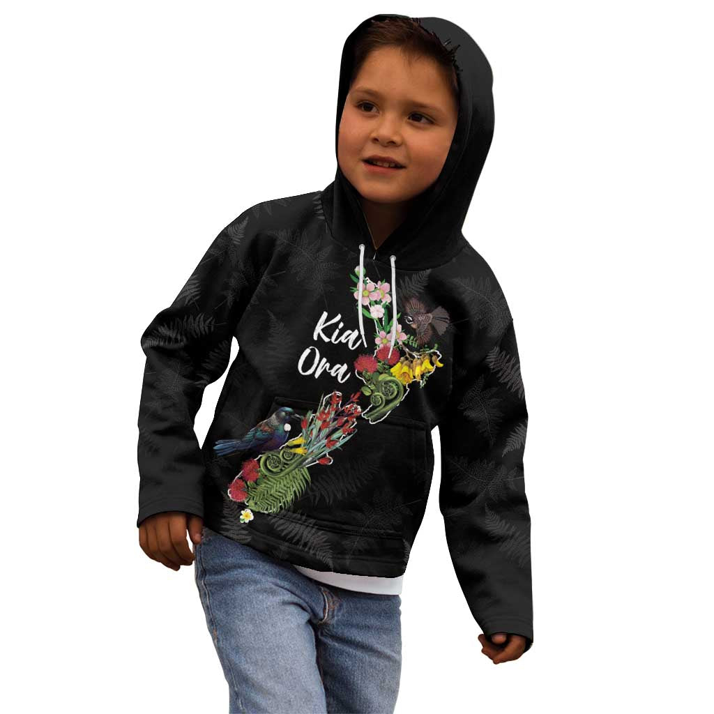 Kia Ora New Zealand Floral Personalized Kid Hoodie Black - Aussie Hoodie