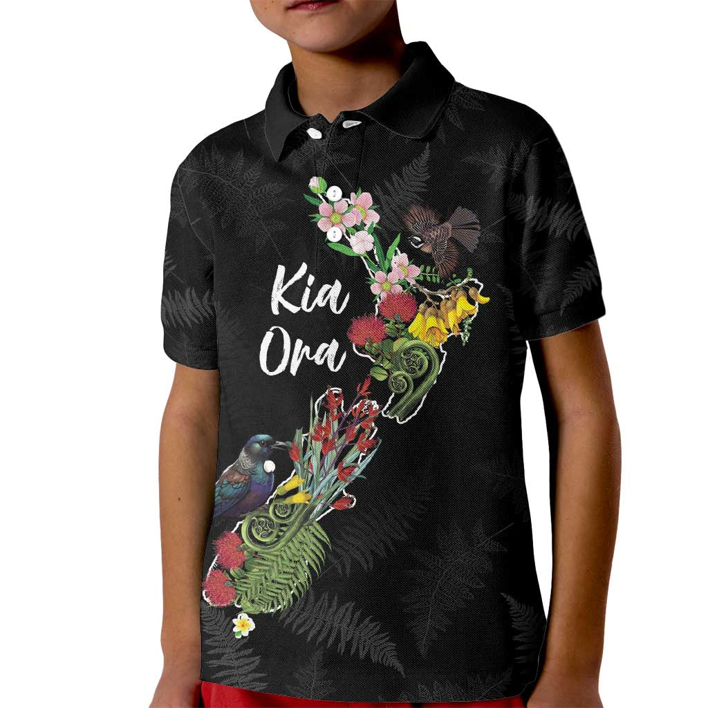 Kia Ora New Zealand Floral Personalized Kid Polo Shirt Black - Aussie Hoodie
