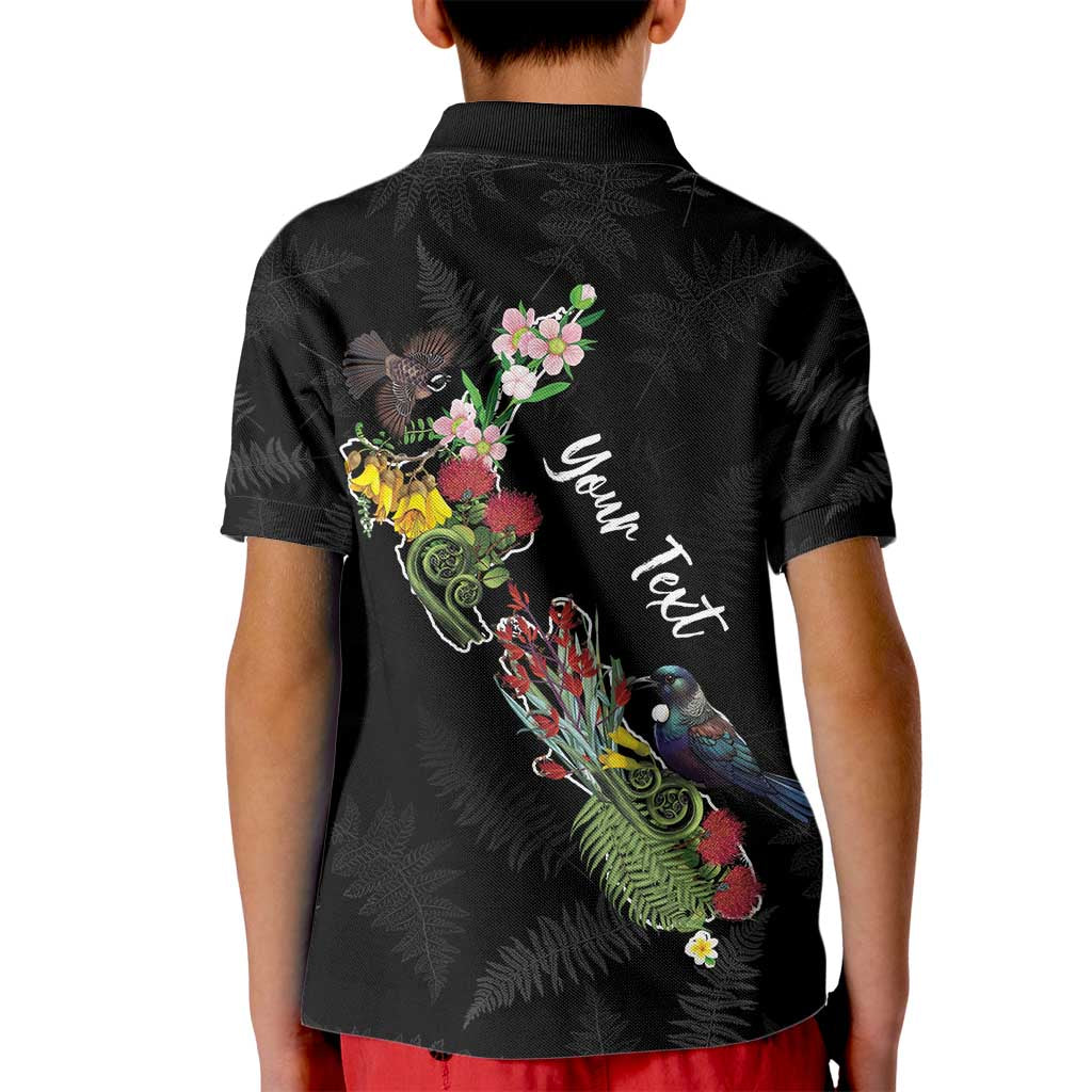 Kia Ora New Zealand Floral Personalized Kid Polo Shirt Black - Aussie Hoodie