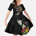 Kia Ora New Zealand Floral Personalized Kid Short Sleeve Dress Black - Aussie Hoodie