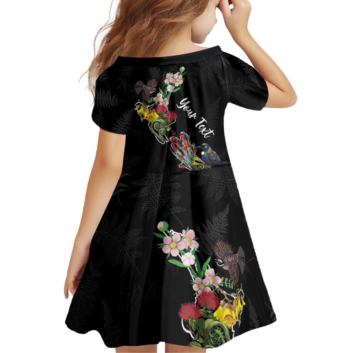 Kia Ora New Zealand Floral Personalized Kid Short Sleeve Dress Black - Aussie Hoodie