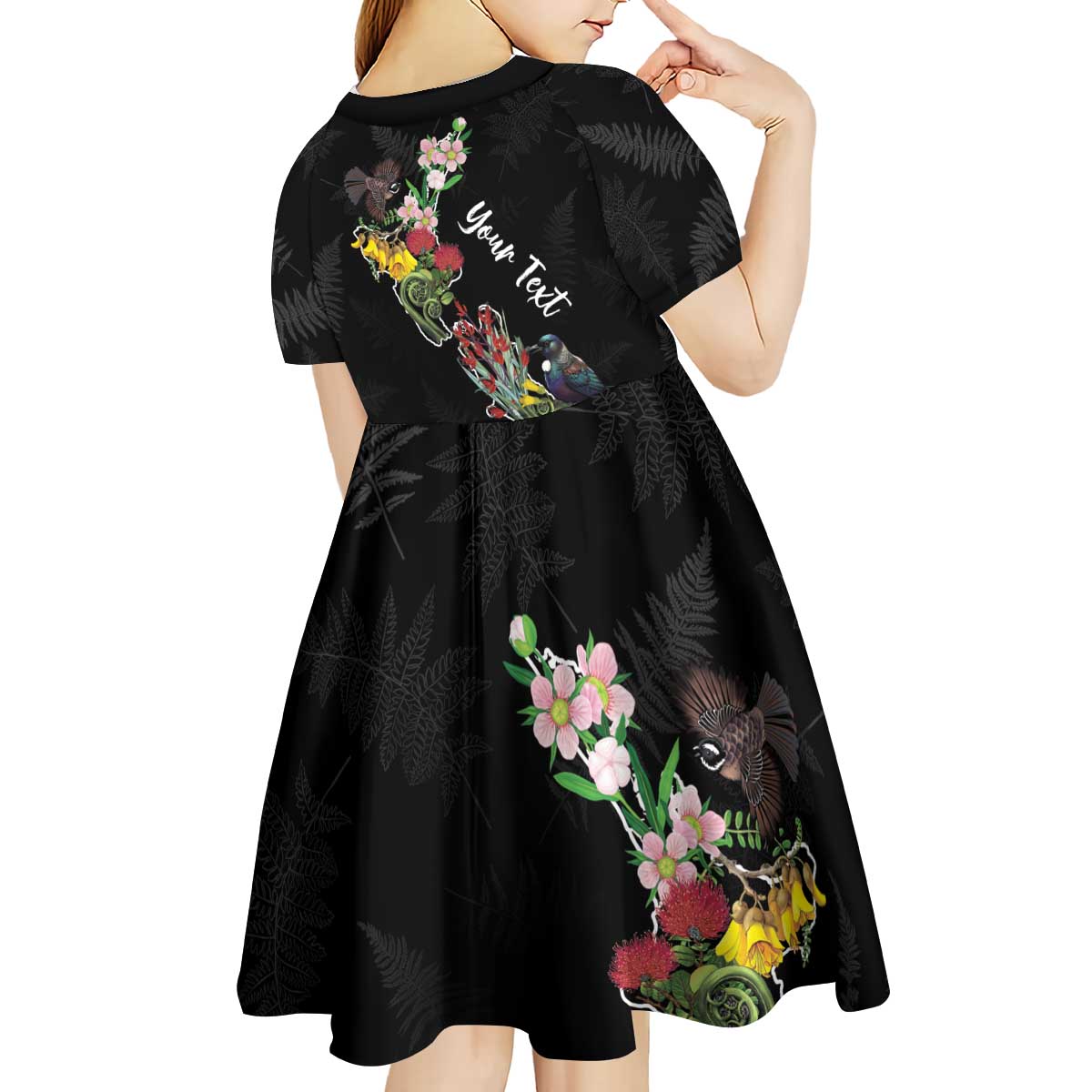 Kia Ora New Zealand Floral Personalized Kid Short Sleeve Dress Black - Aussie Hoodie