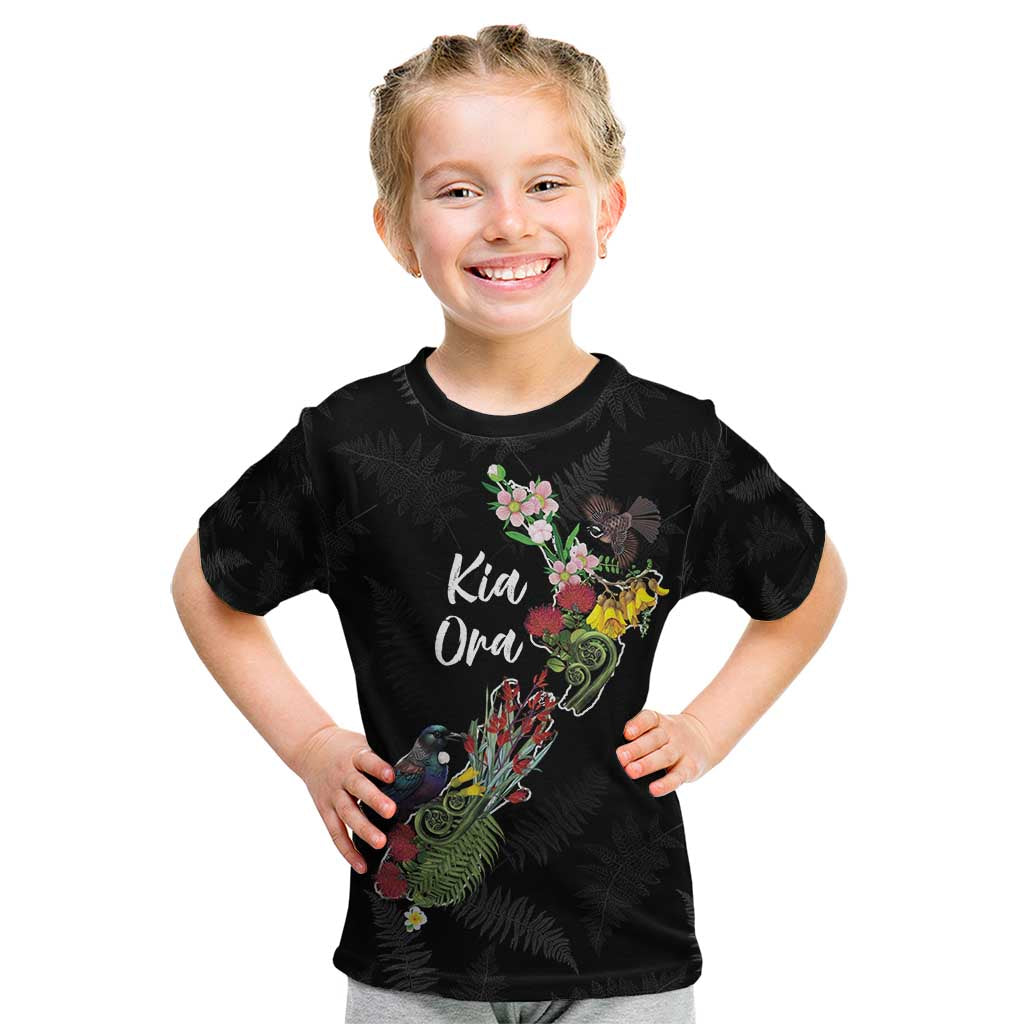 Kia Ora New Zealand Floral Personalized Kid T Shirt Black - Aussie Hoodie