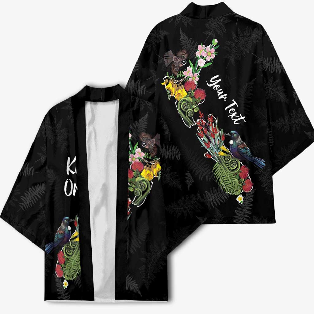 Kia Ora New Zealand Floral Personalized Kimono Black - Aussie Hoodie