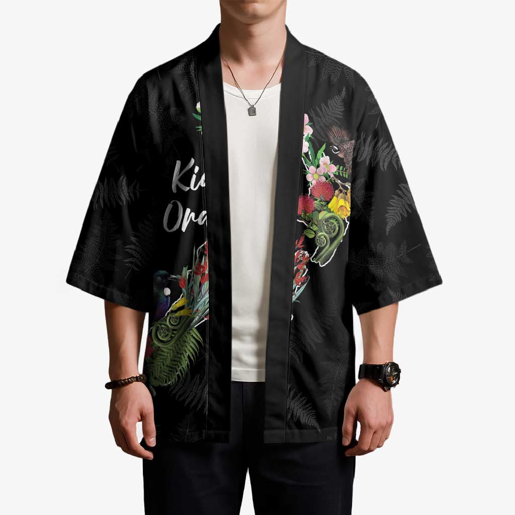 Kia Ora New Zealand Floral Personalized Kimono Black - Aussie Hoodie
