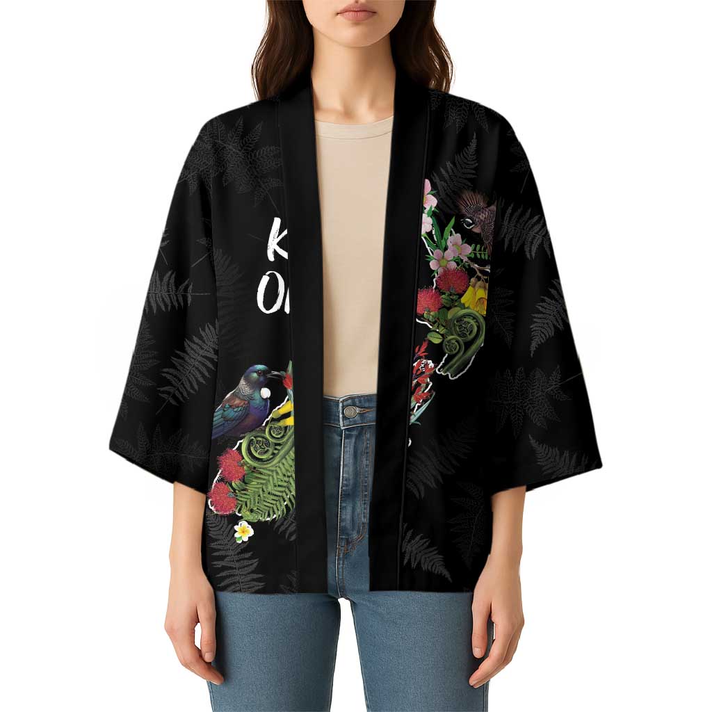 Kia Ora New Zealand Floral Personalized Kimono Black - Aussie Hoodie