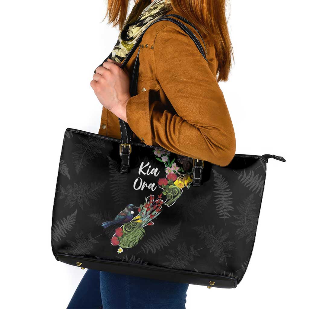 Kia Ora New Zealand Floral Leather Tote Bag Black - Aussie Hoodie