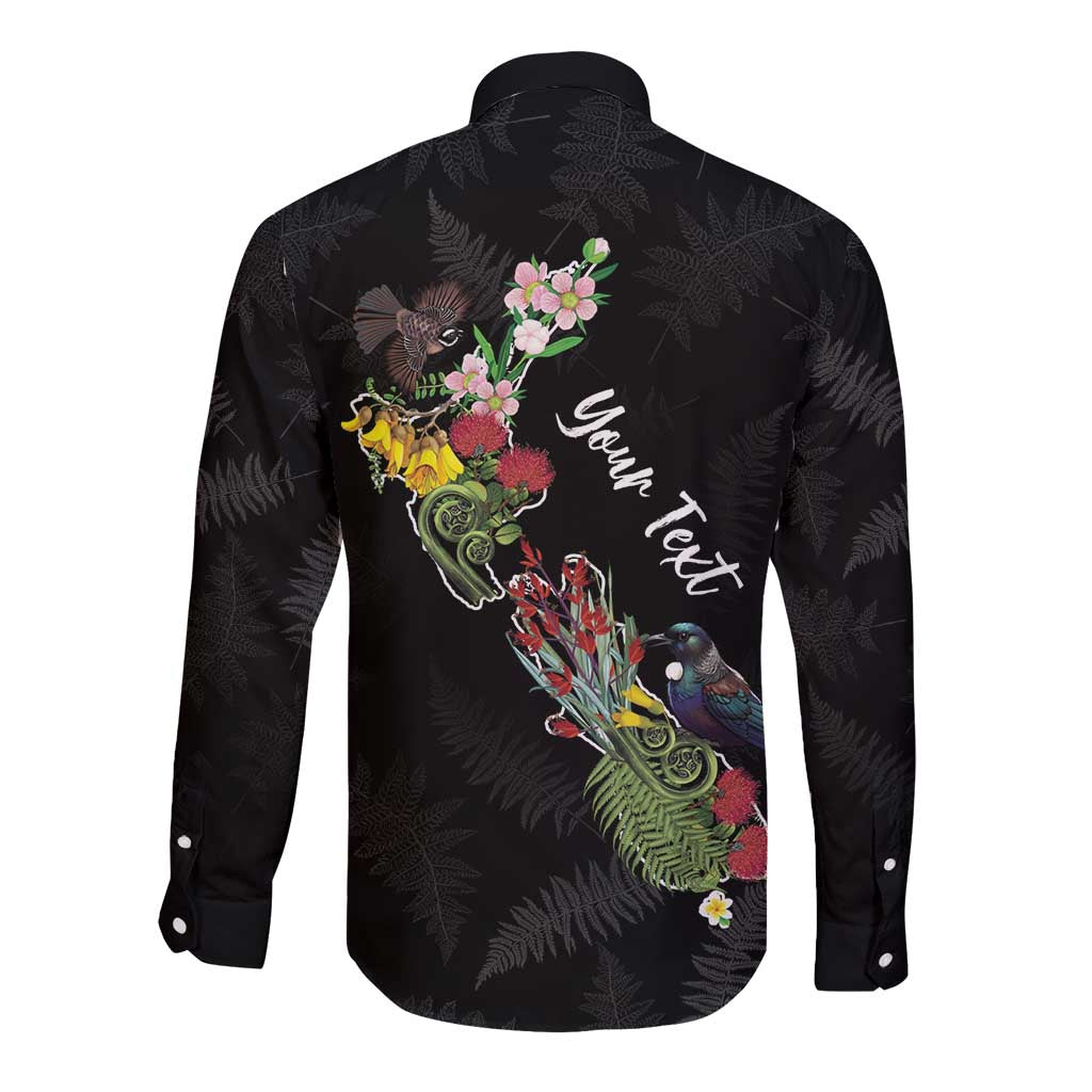 Kia Ora New Zealand Floral Personalized Long Sleeve Button Shirt Black - Aussie Hoodie