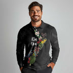 Kia Ora New Zealand Floral Personalized Long Sleeve Polo Shirt Black - Aussie Hoodie