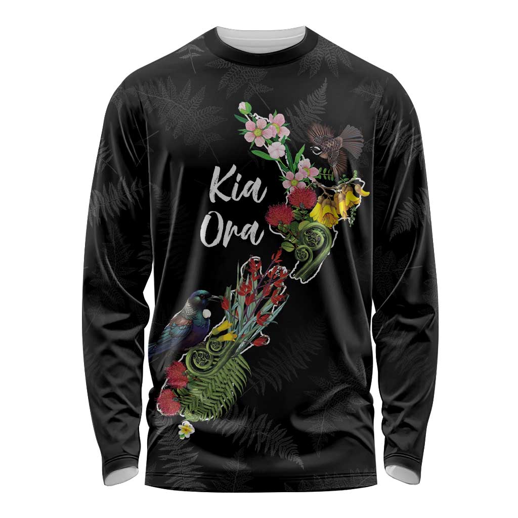 Kia Ora New Zealand Floral Personalized Long Sleeve Shirt Black - Aussie Hoodie