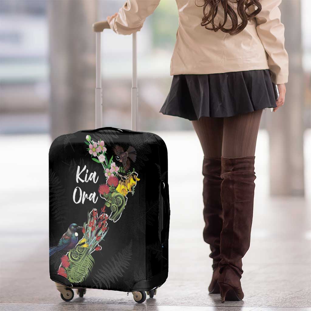 Kia Ora New Zealand Floral Luggage Cover Black - Aussie Hoodie