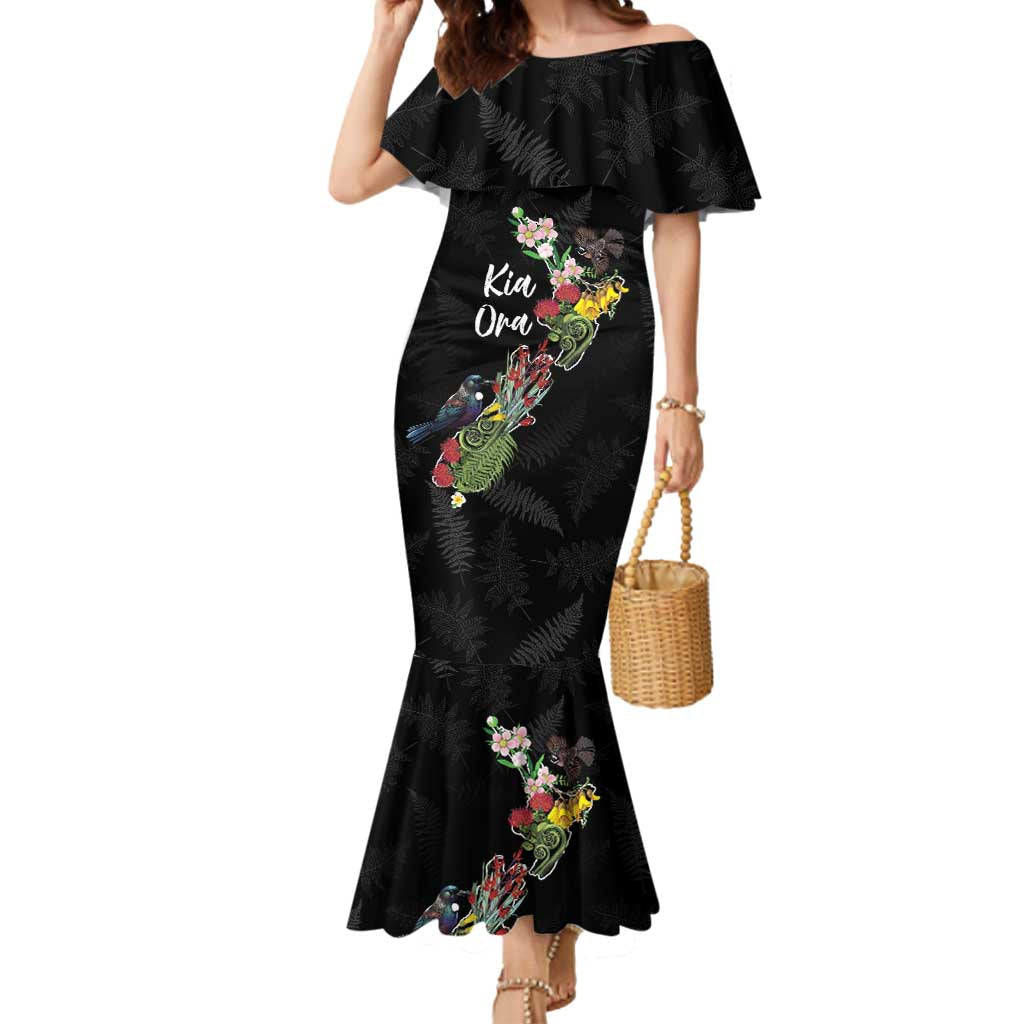 Kia Ora New Zealand Floral Personalized Mermaid Dress Black - Aussie Hoodie