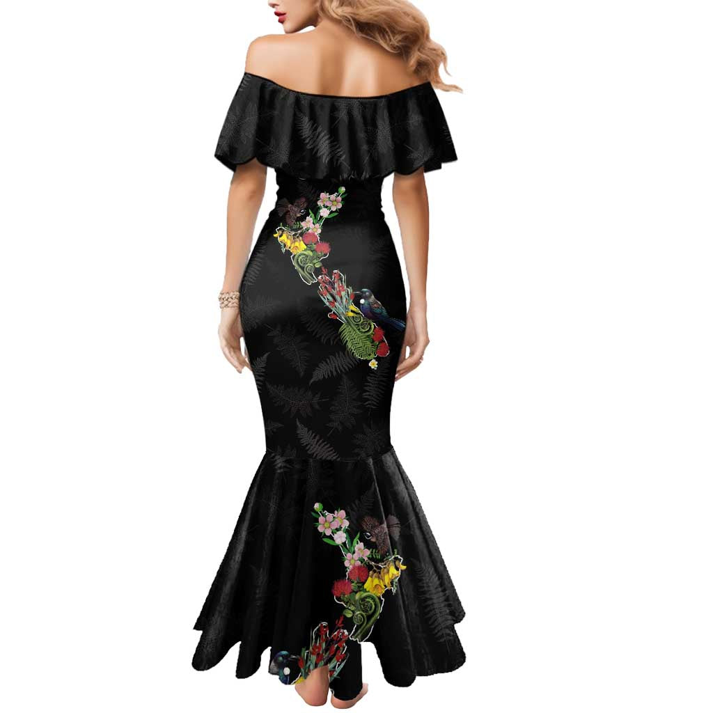 Kia Ora New Zealand Floral Personalized Mermaid Dress Black - Aussie Hoodie