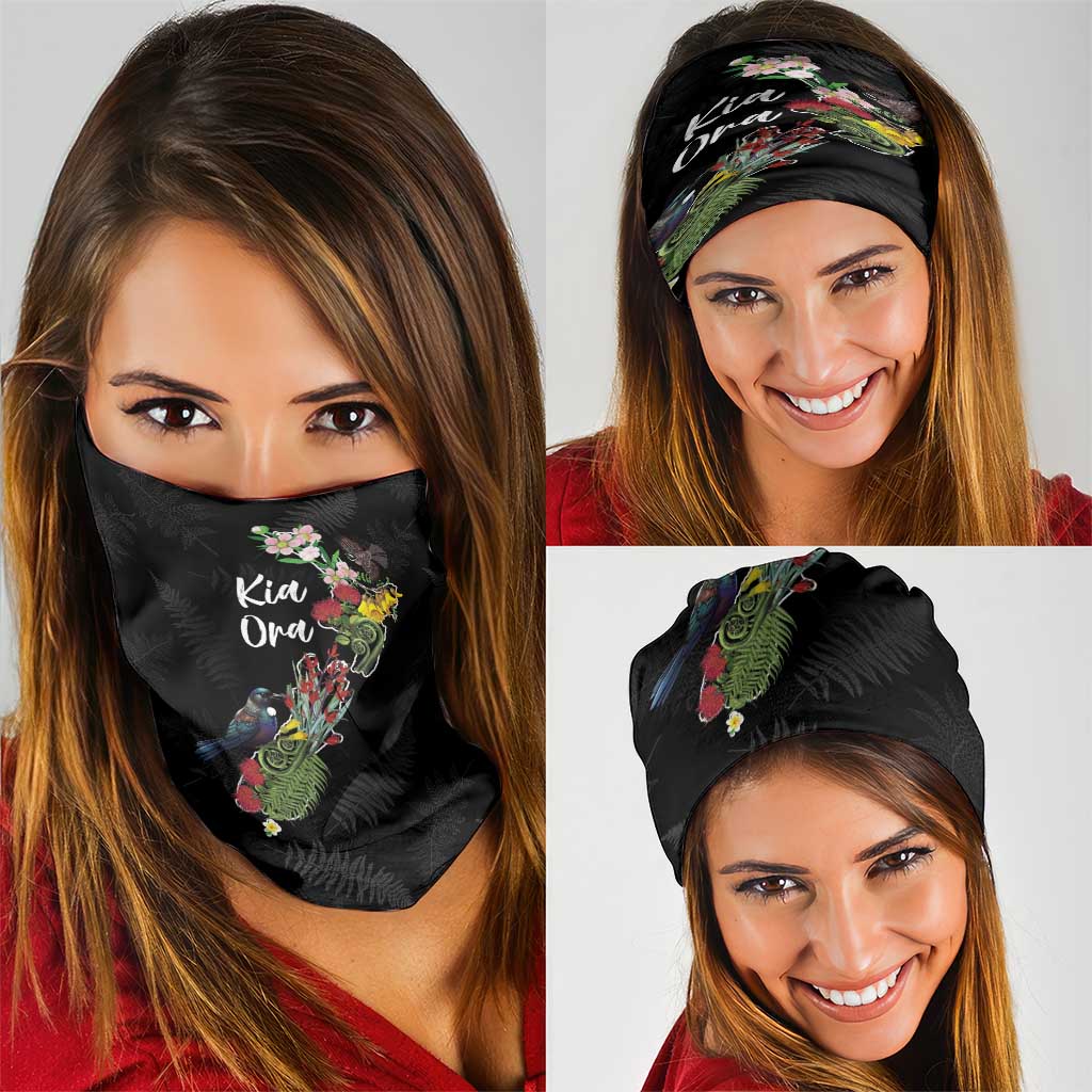 Kia Ora New Zealand Floral Neck Gaiter Black - Aussie Hoodie