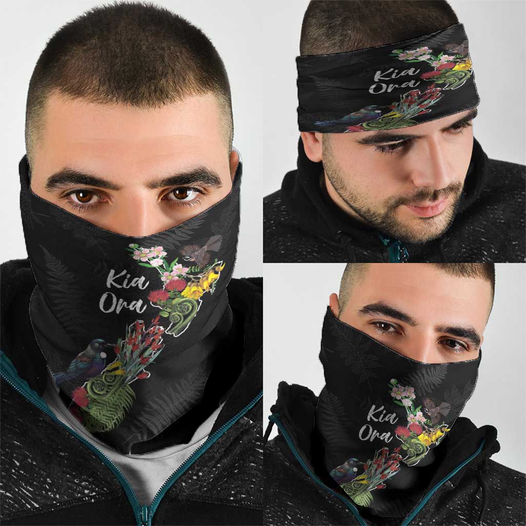 Kia Ora New Zealand Floral Neck Gaiter Black - Aussie Hoodie